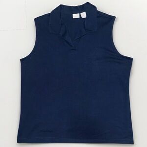 Cherokee Navy V-Neck Collared Sleeveless Polo Shirt XL Cotton